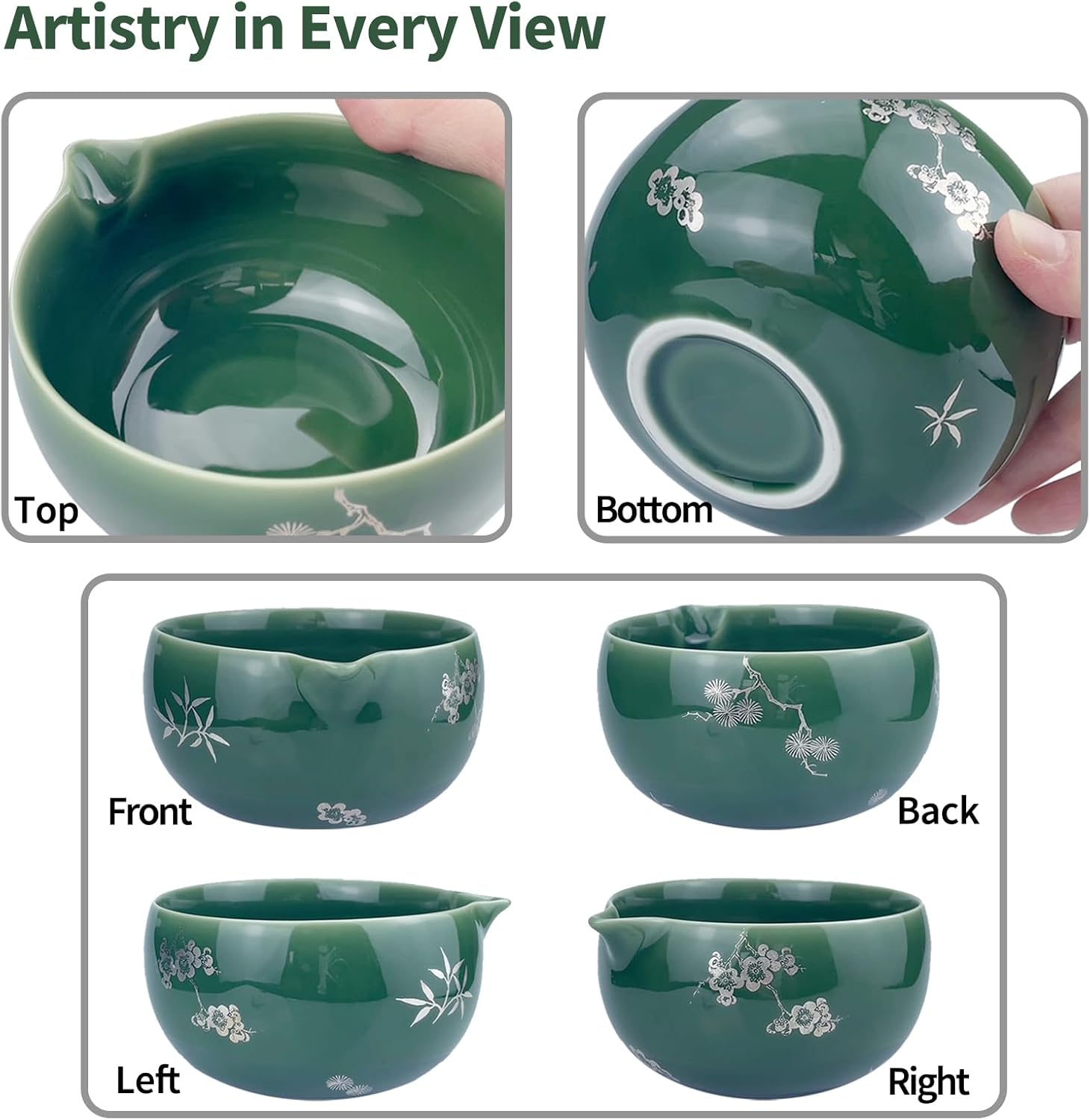 Matcha Whisk Set, Ceramic Matcha Kit Set Includes Matcha Bowl, Matcha Whisk and Holder, Bamboo Scoop and Spoon, Scoop Rest, Sifter and Tea Towel - 8 Pcs Matcha Kit for Matcha Lovers, Green