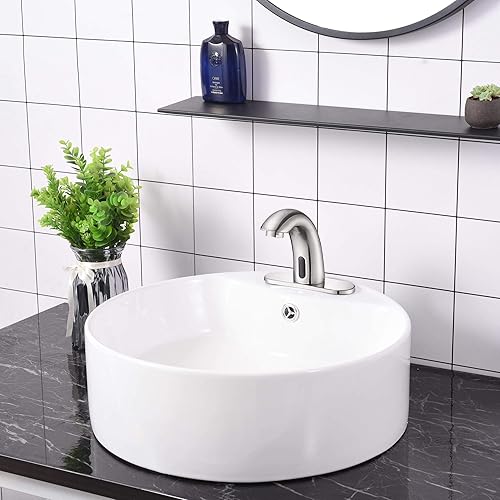 Miniatura 2 de Aquaterior Grifo de lavabo de baño sin contacto de 5 pulgadas con válvula de mezcla de control de temperatura, grifo de agua fría y caliente, níquel