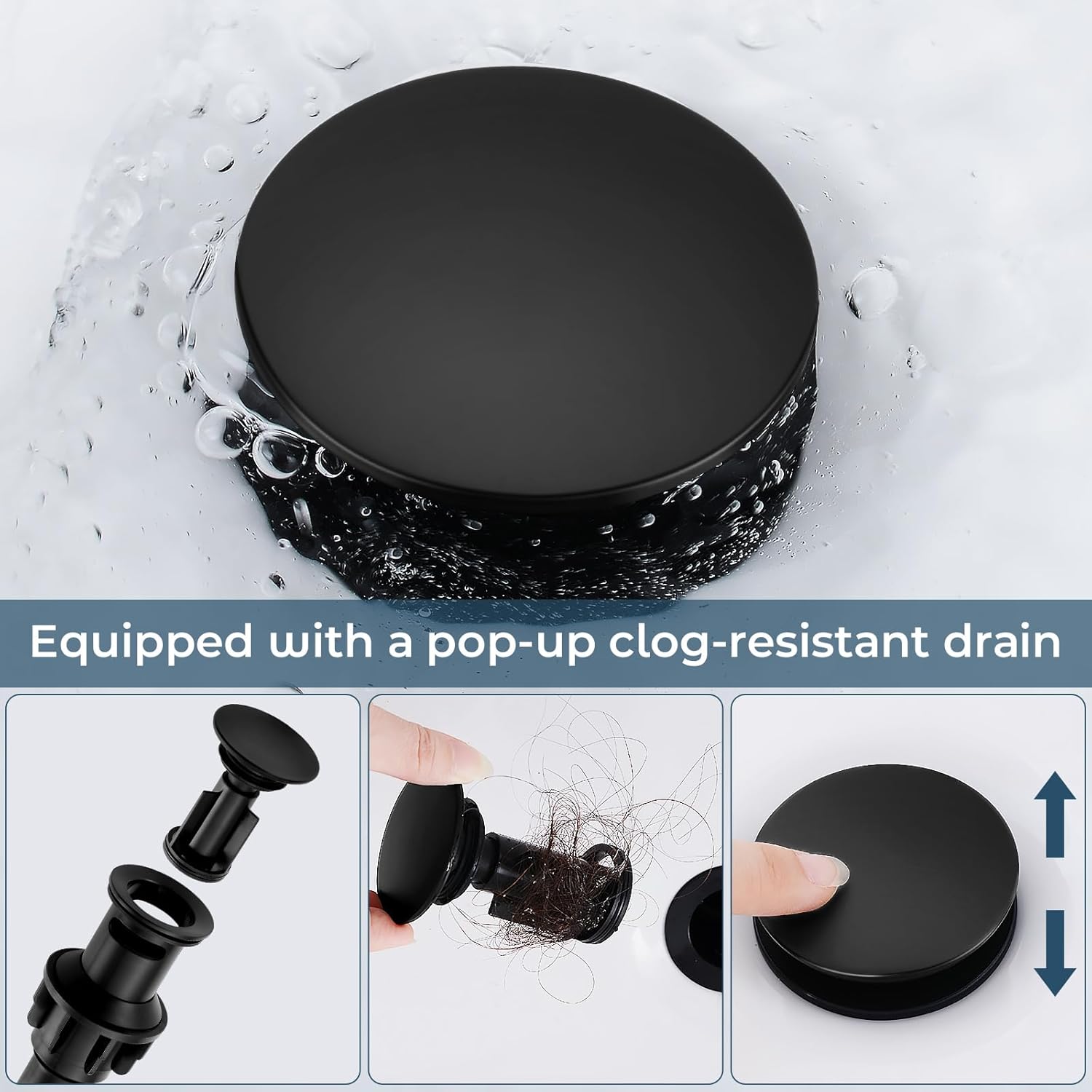 FGKQ Black Bathroom Faucet for Sink 3 Hole, Bathroom Sink Faucet with Pop Up Drain, 8 Inch Widespread Vanity Faucet 3 Hole, 360° Swivel Two Handle with Supply Lines - Image 6