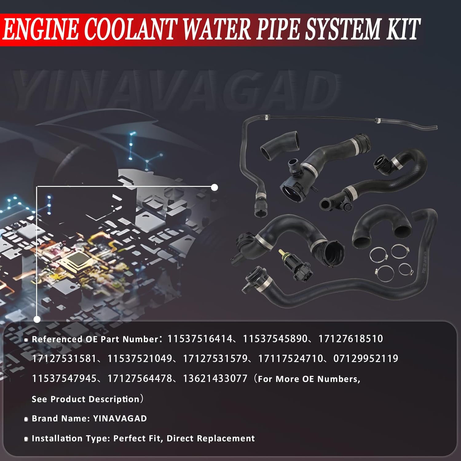 (13Pcs) Coolant Water Pipe System Kit for BMW 2006-2013 N51 128i 325i 328i 330i, Radiator Coolant Water Hoses Replaces 11537516414 11537545890 17127618510 13621433077 17117524710, See Fit!