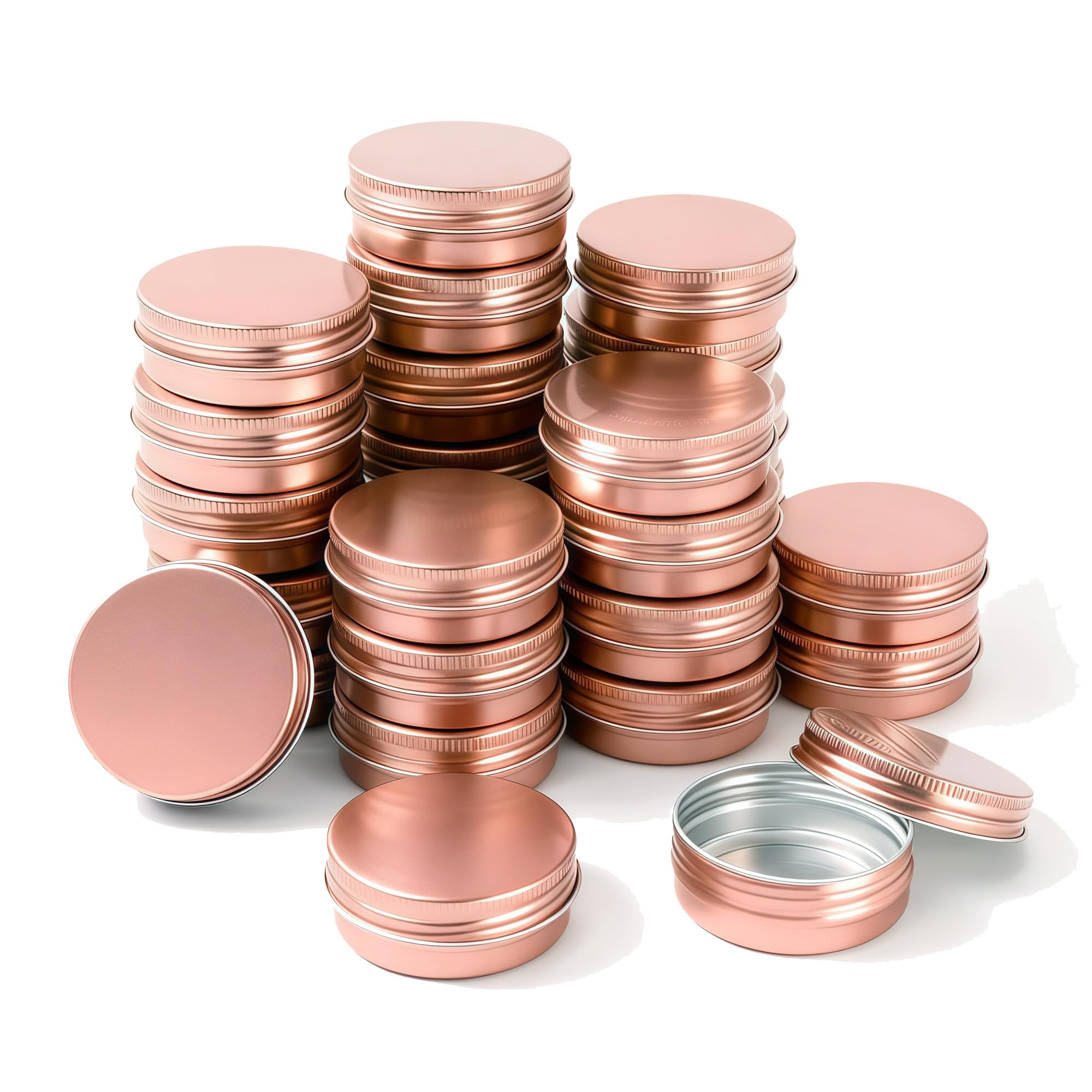 LJY 28 Pcs Boîte Aluminium Ronde Rose Gold 30ml (1 fl oz), Pot Bougie Vide avec Couvercle à Vis, Contenant Cosmétique Étanche pour Crème et Voyage, Disque en Mousse