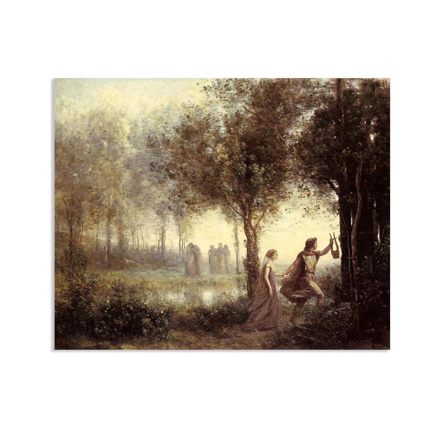 Hau3sh3a Jean Baptiste Camille Corot Wall Art Orpheus Leading Eurydice Canvas Picture Serene Landscape Reproduction Wall Decor for Living Room Bedroom Office Home Decor35x30cm(14x12in) frameless
