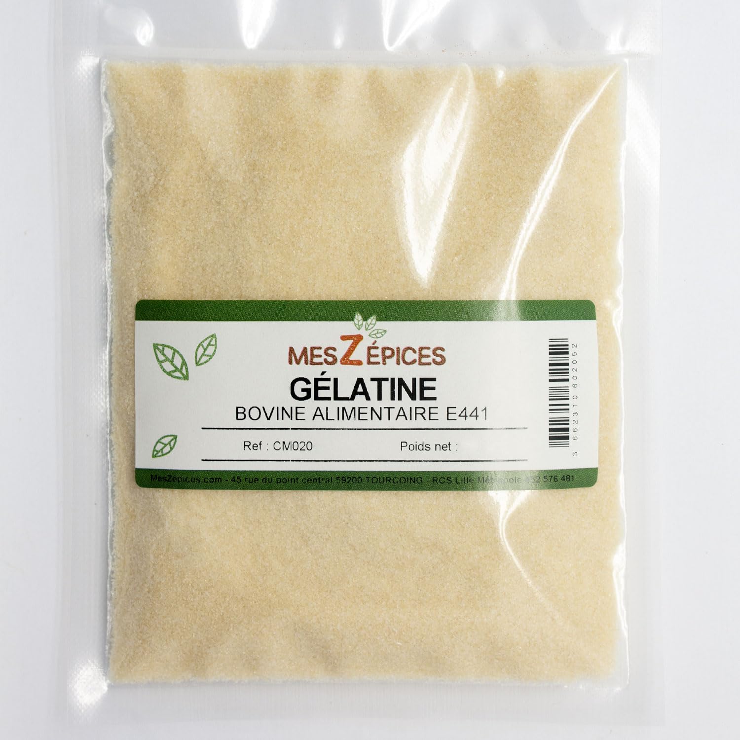 Gélatine d'origine bovine garantie 250 bloom en sachet de 1 Kilogramme