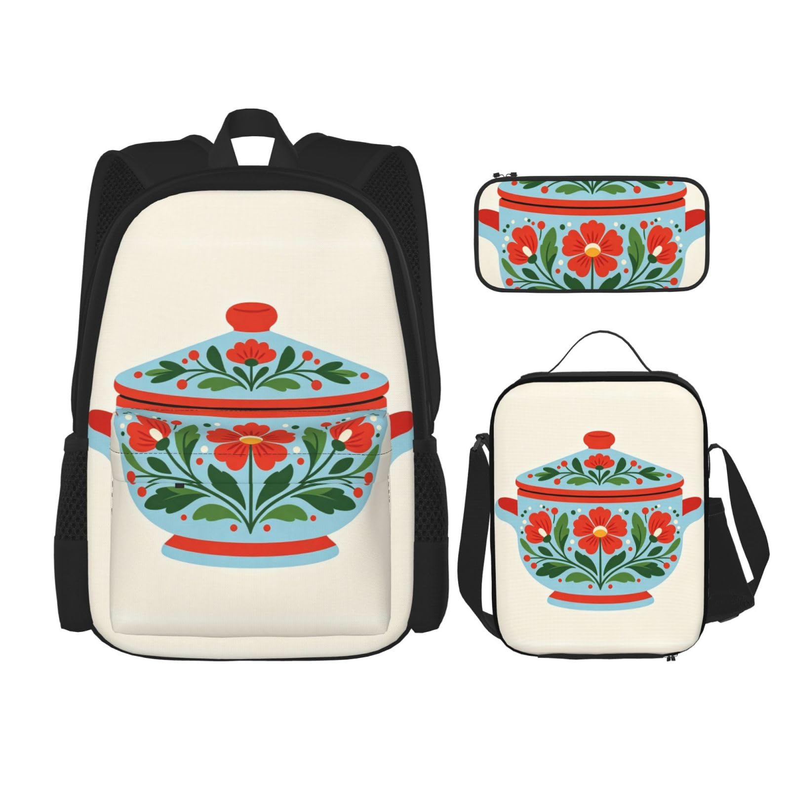 Dala Painting - Juego de mochila de almuerzo 3 en 1, bolsa de viaje para viajeros, bolsa de almuerzo aislada para el trabajo con funda para laptop