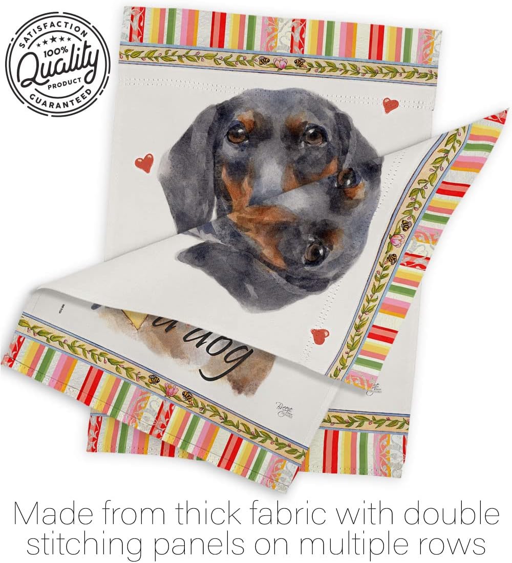Breeze Decor Black Tan Dachshund Happiness House Flag Dowel Set Dog Puppy Spoiled Paw Canine Fur Pet Nature Farm Animal Creature Banner Small Garden Yard Gift Double-Sided, Made in USA
