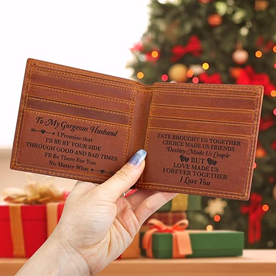 Engraved Wallet for Men Personalized Gift Mens Leather Wallet Gifts for Husband, Dad, Son Birthday, Christmas, Anniversary, Fathers Day Gift Idea for Him, to husband, OneSize, Retro