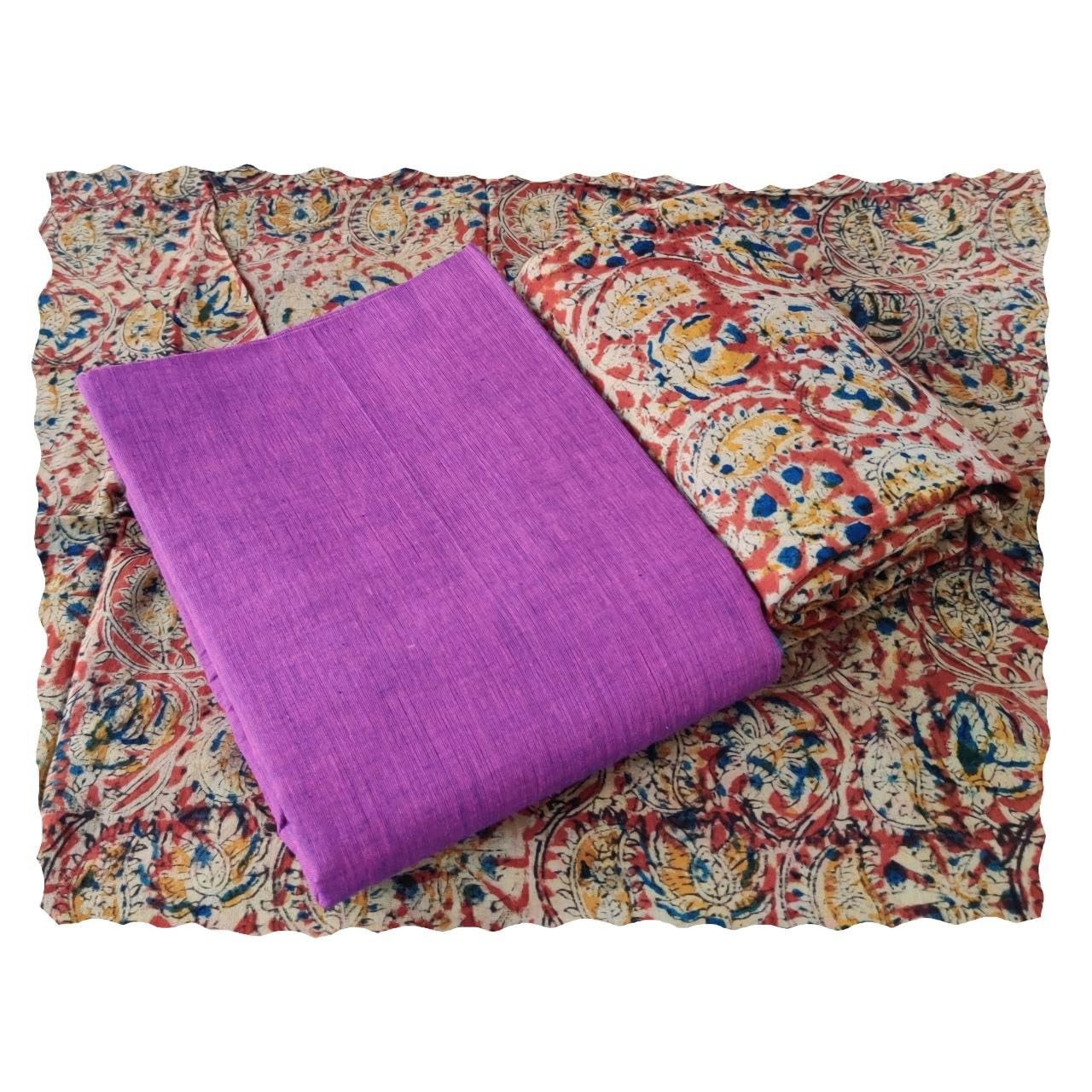 Women’s South Kalamkari Pure Cotton Unstitched Salwar Suit Dress Material with Kalamkari Cotton Bottom & Dupatta (Free Size)