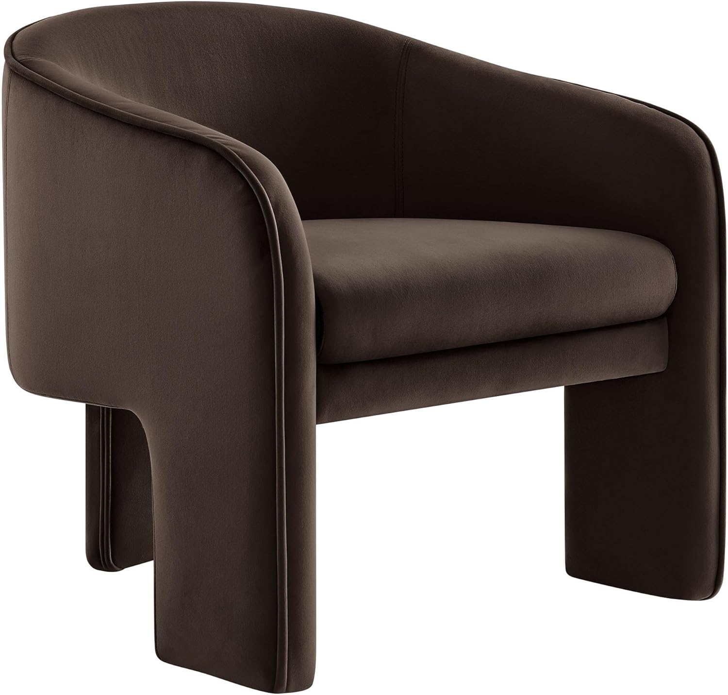 Modway Greer Comfy Barrel Accent Chair with 3 Legs in Chocolate Brown Performance Velvet – Soft Upholstered Reading Armchair – Mid Century Modern Upholstered Barrel Dining Chair with Curved Back