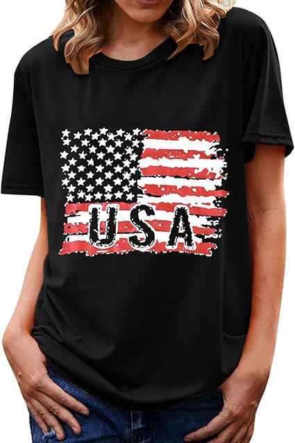 Amazon Co Jp Tシャツ レディース 半袖 夏服 独立記念日アメリカ国旗 丸首 トップス シンプル ファッションtシャツ カジュアル半袖 コットン スポーツシャツ ルームウェア 部屋着 ゆったり スリム 大きいサイズ 薄手 通気 速乾 春夏服 Women Short Tshirt Deodehi 1036