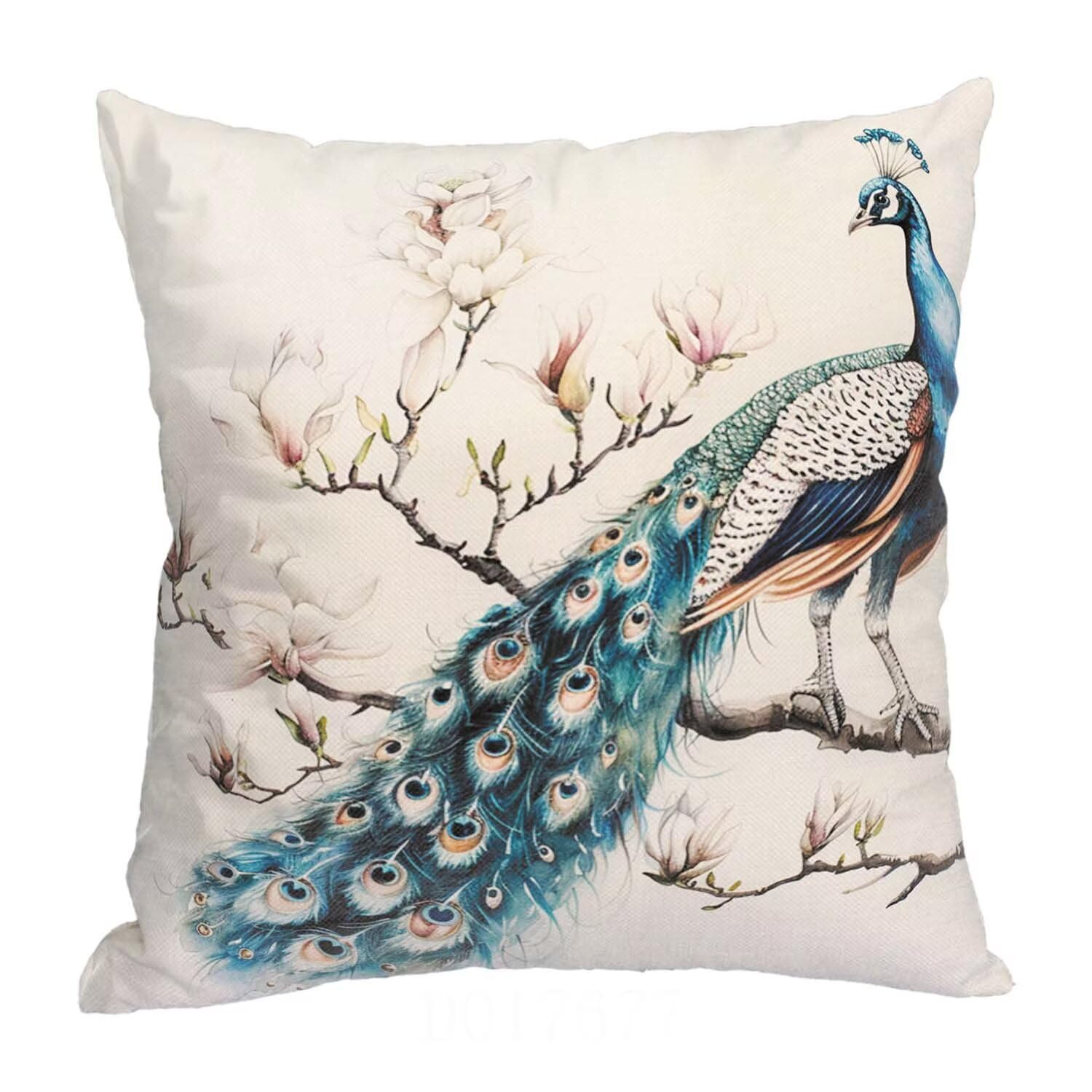 Housse de Coussin 65x65cm Lot de 4 Housse Coussin Doux Coussin Fleur Canapé Taie d'oreiller Paon Housses de Coussin en Doux pour Chambre, Chaise, Lit, Salon, Jardin, Canapé Decoration Maison mu-450