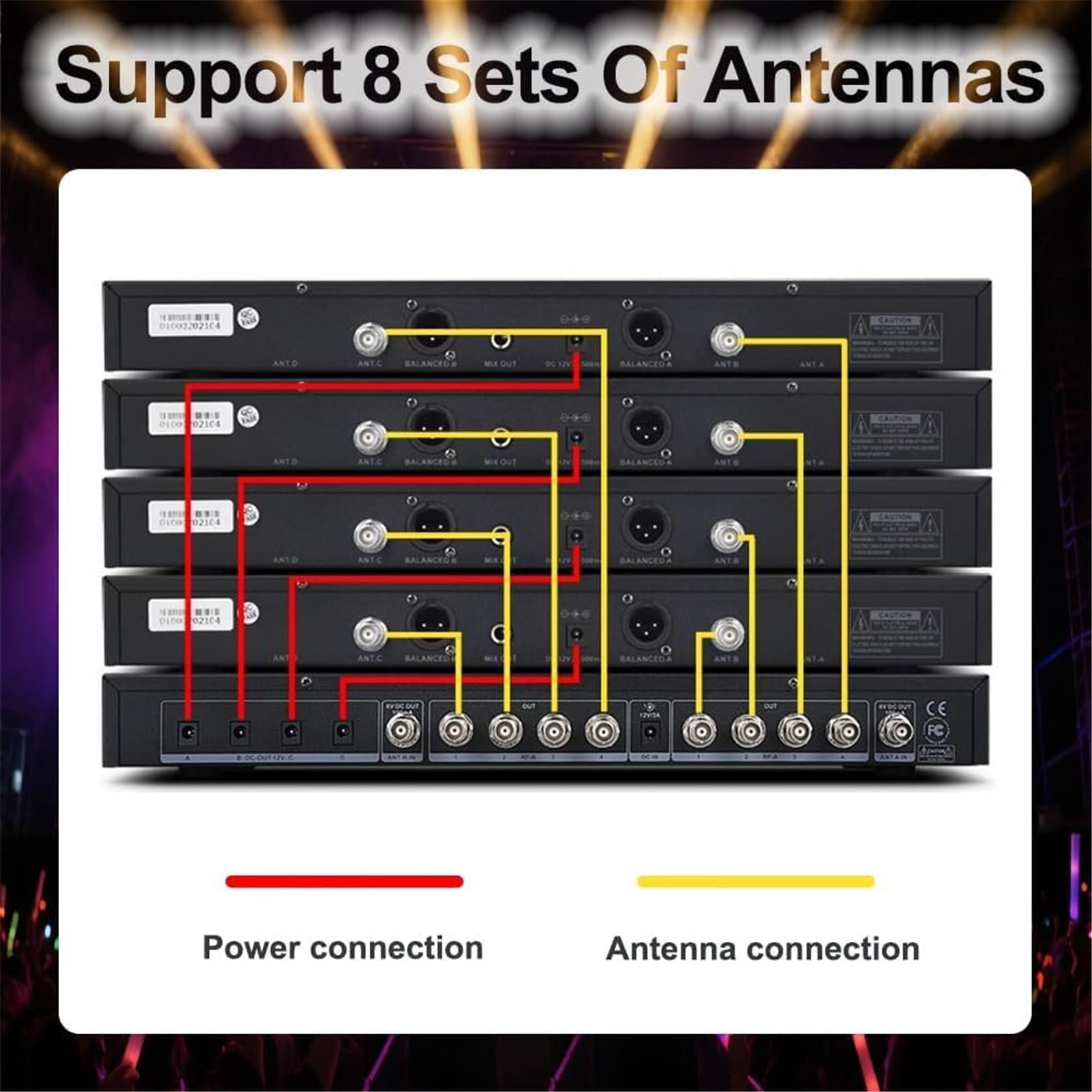 Amplificatore di Segnale per Microfono Wireless, Distribuzione di Antenna Uhf, Palette per Antenna Attive 8 Uscite + 2 Porte A Cascata, Copre La Gamma di Frequenza 400-950 MHz