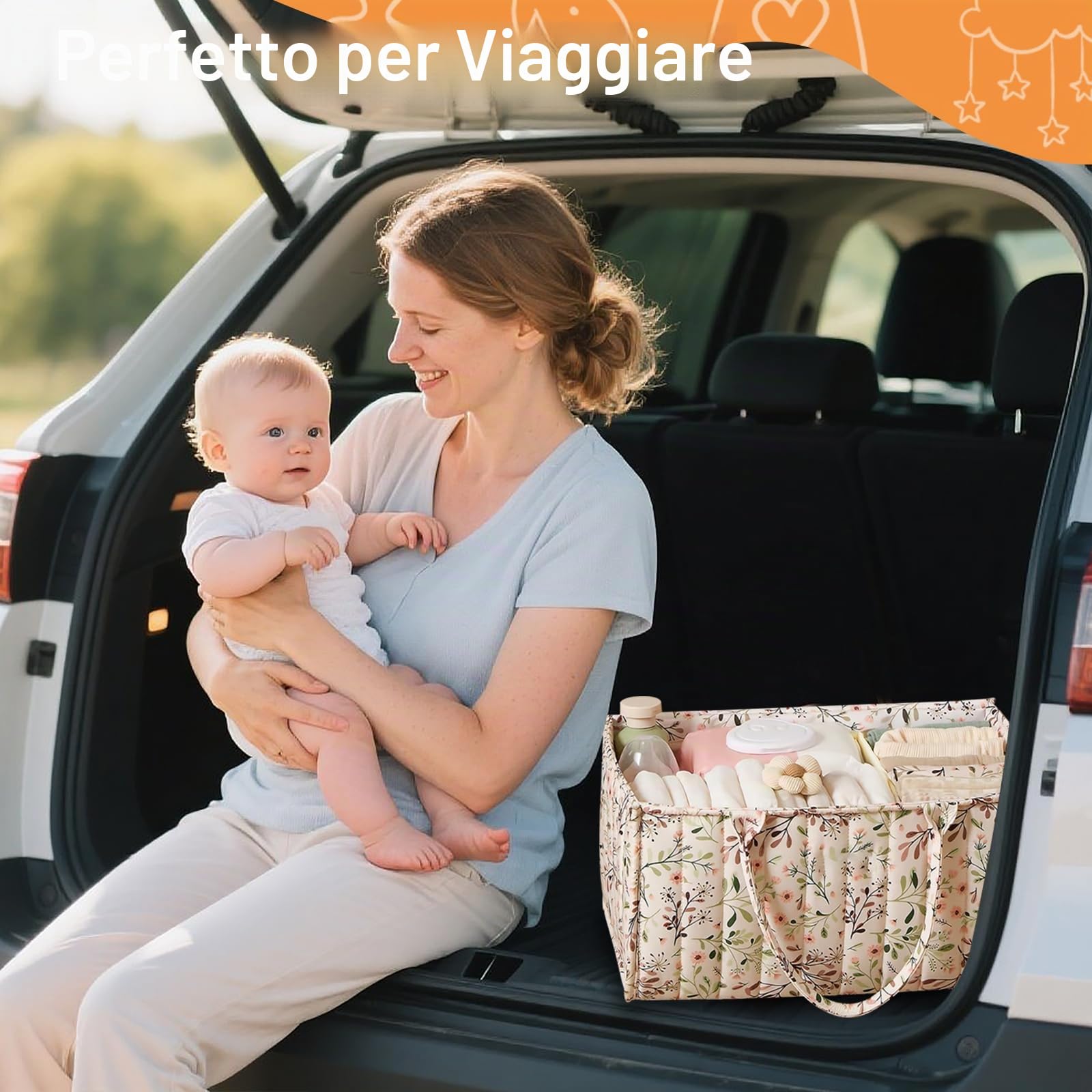 Organizer Pannolini Neonato, Cestino Porta Pannolini con Scomparti Rimovibili, Basket Bambino per Pannolinie salviette, Borsa Cambio Neonato, Cesta Porta Oggetti per Prodotti del Neonati
