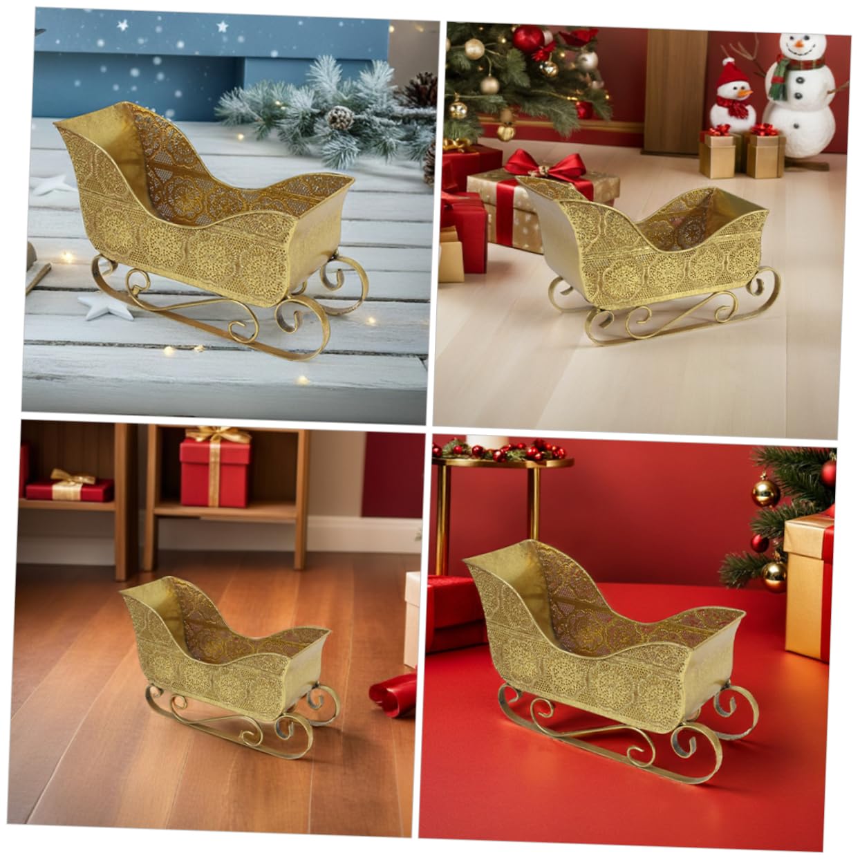 Weihnachtliche Metall Schlittendekoration in Gold Kleiner Stabiler Tischschlitten als Snackhalter für Regal und Festliche Winter Dekoration