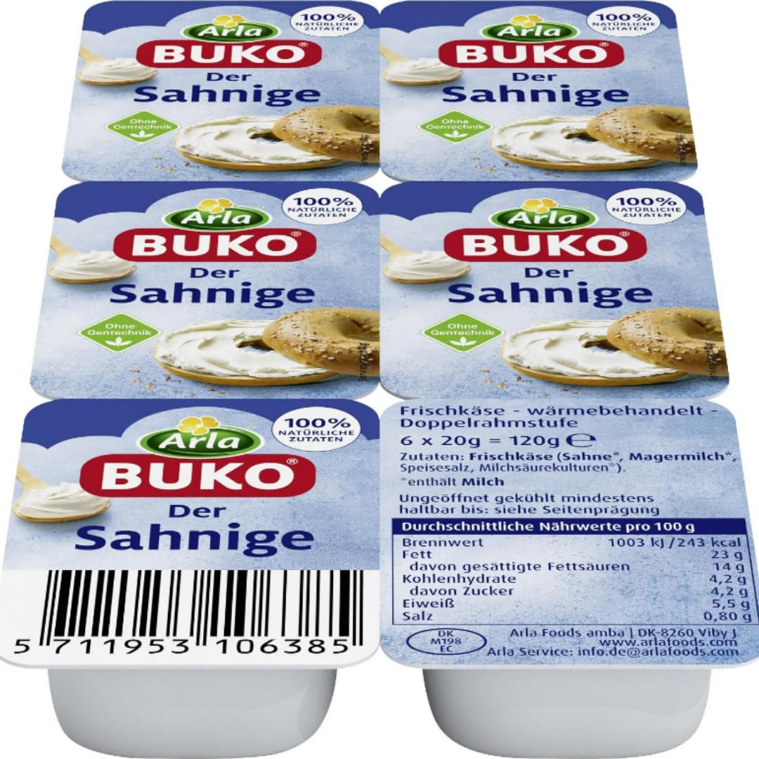 Pufai Arla Buko Frischkäse Der Sahnige Singlepack Frischkäse käse 6 * 20 gramm x 6 STÜCK [Frischegarantie]