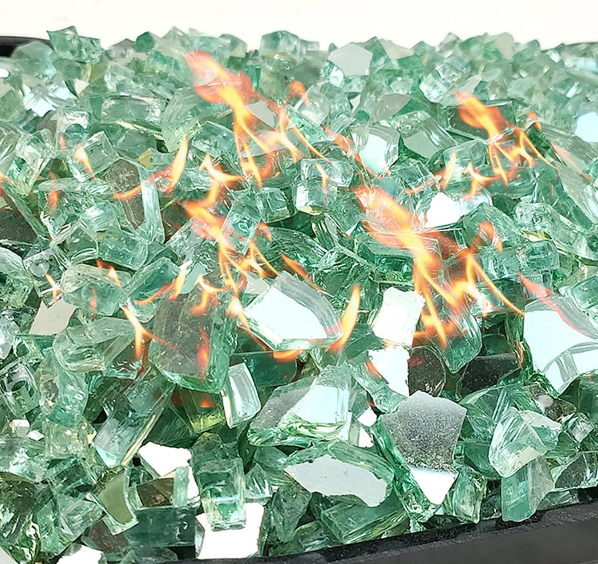 Fire Glass for Propane Fire Pit, 1/4 Inch High Reflective Fireplace Glass Rocks for Fire Pit Table, Fire Pit Glass Rocks for Outdoor Fire Table and Landscaping, 5 lbs, Light Green - Image 3