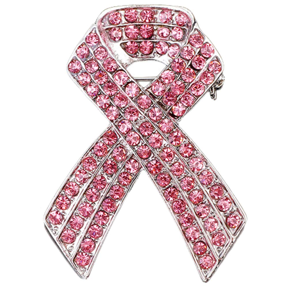 Flairs New YorkPremium Handmade Enamel Lapel Pin Brooch Badge (Pink Ribbon Rhinestones, 1 Pin)