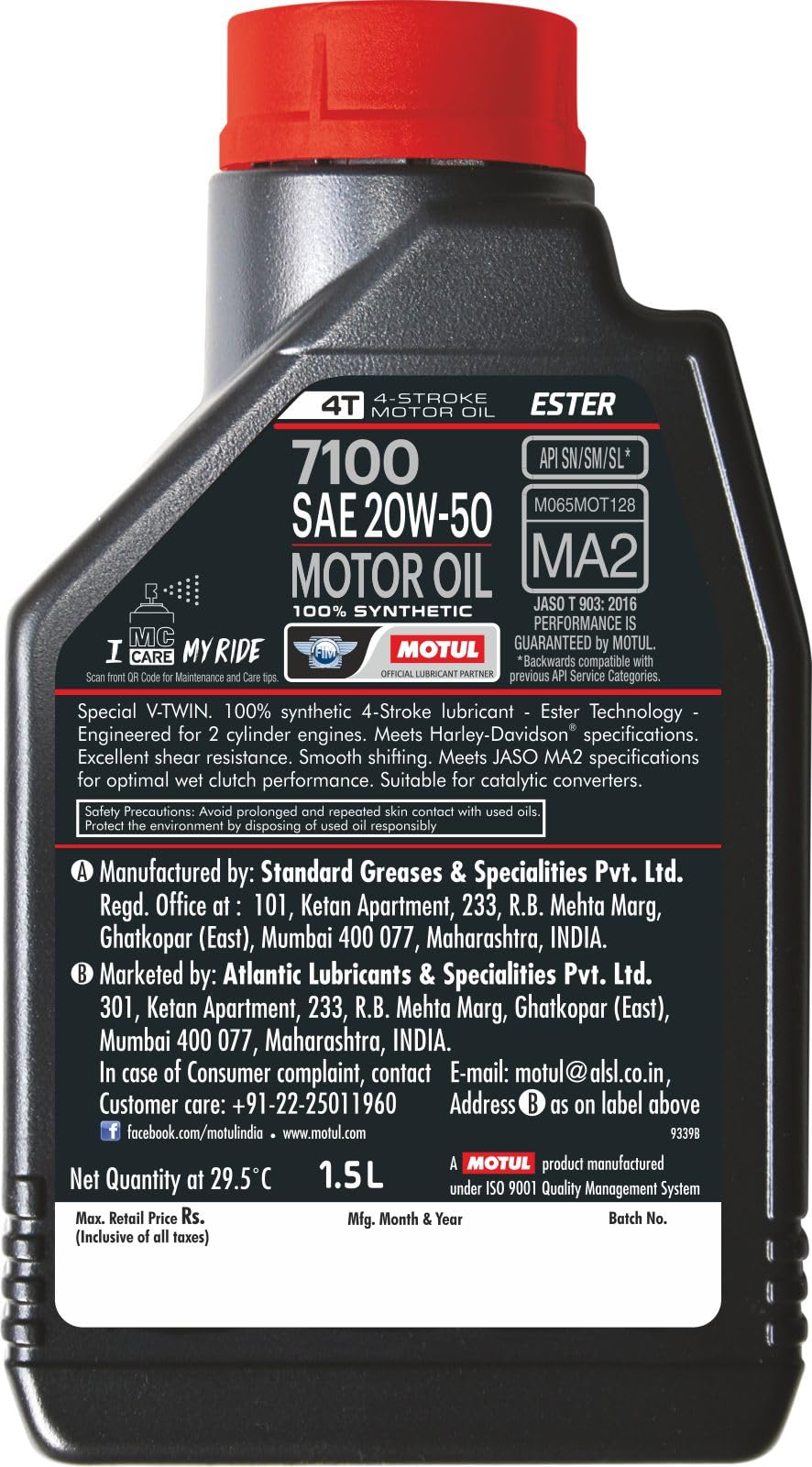 Motul 7100 4T 20W-50 API SN Fully Synthetic Petrol Engine Oil for