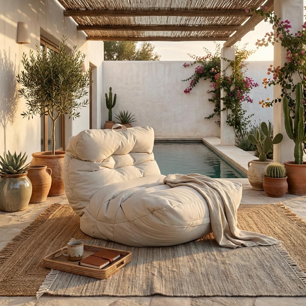 Aiire Fauteuil Pouf Extérieur Moderne - Pouffe Géant XXL Adulte avec Remplissage pour Jardin et Piscine - Gros Bean Bag XXL Gris Clair
