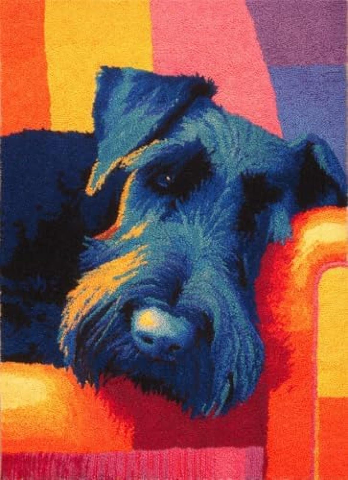 XDEGHUANGSS Latch Hook Rug Kit Giant Schnauzers Dog Puppy Sleeping On Sofa Cushion Cover DIY Craft Set Pre-Printed Mat 38x52cm for Home Decor-4