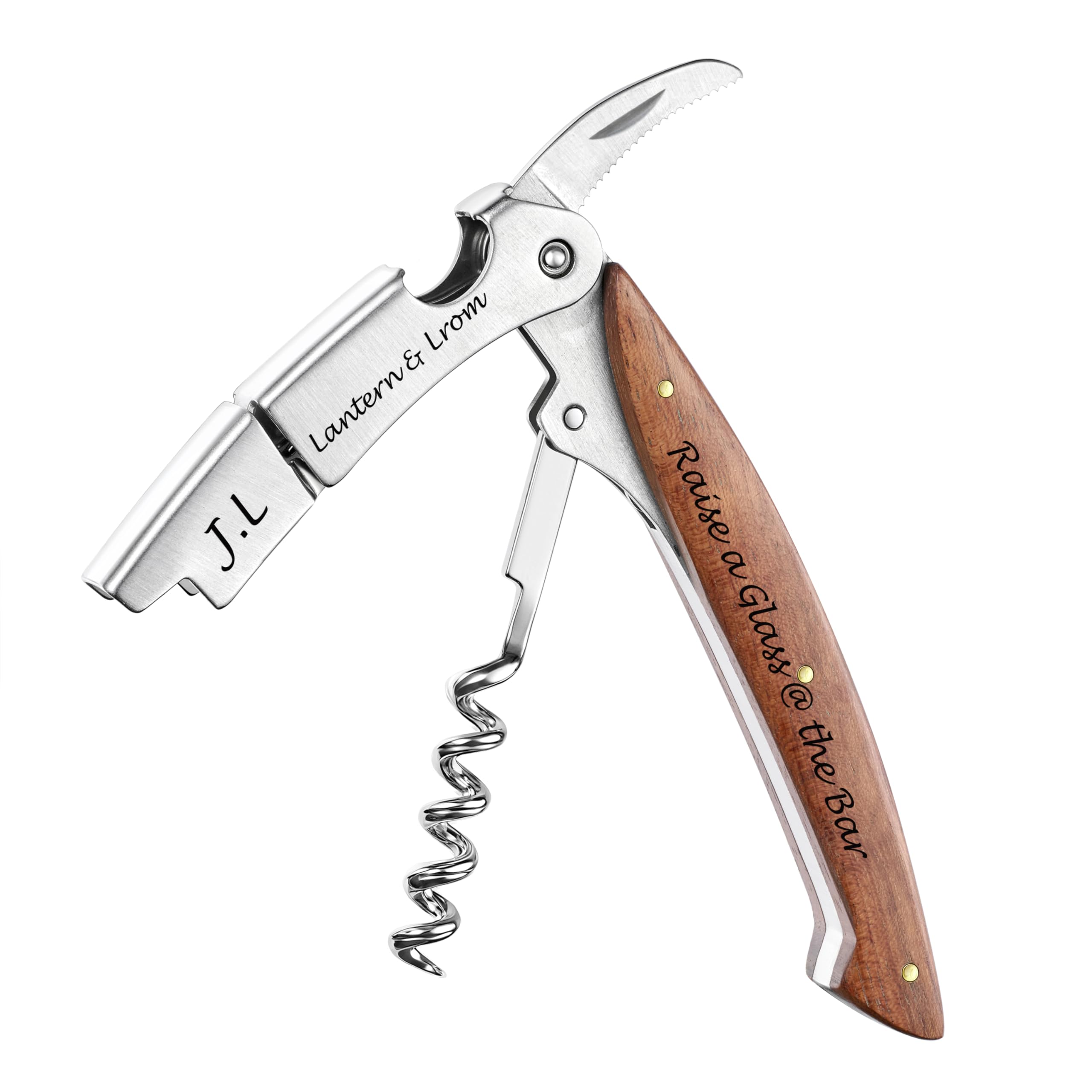 Fanery Sue Cavatappi da Sommelier Inciso e Personalizzato - Apri bottiglie da vino Professionale 3 in 1 in Acciaio Inox con Tagliafogli e Apri