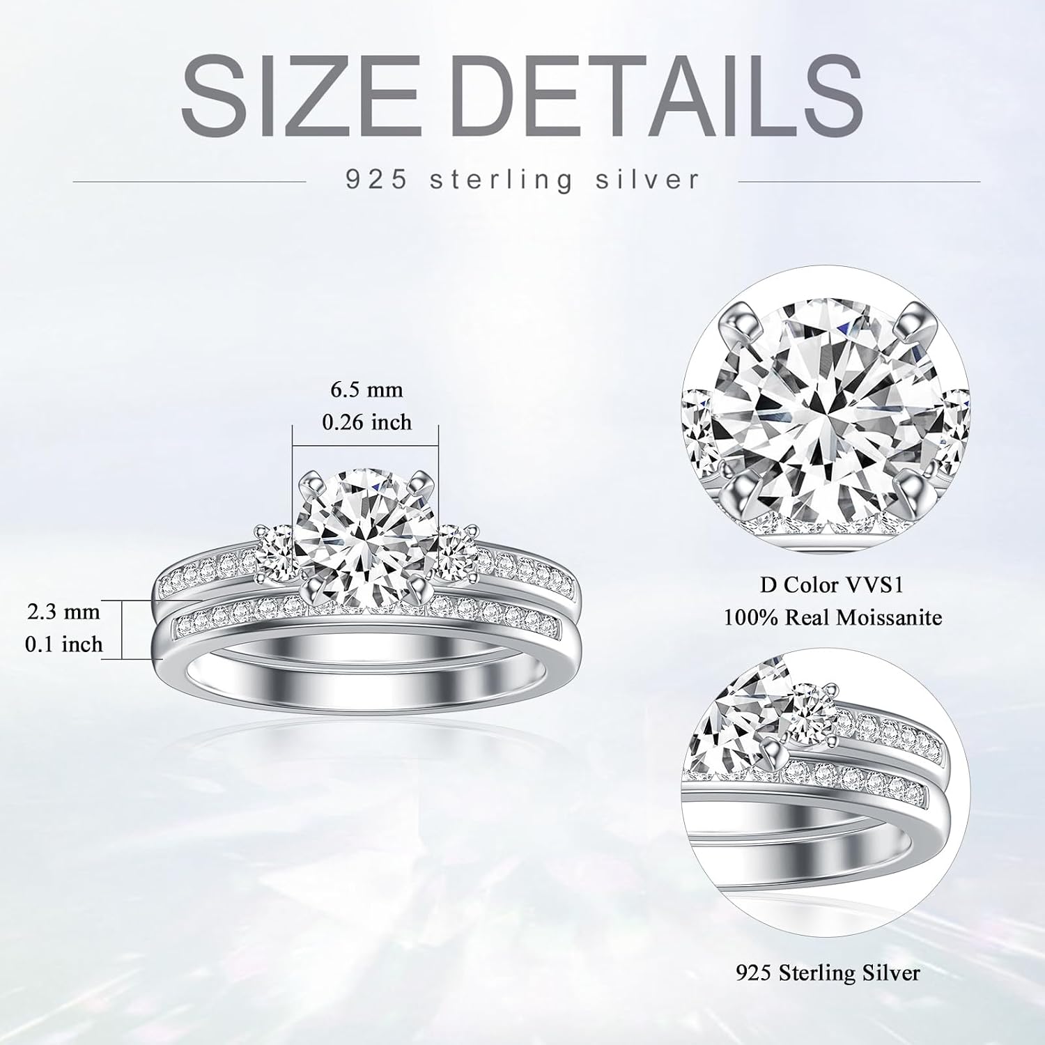 Moissanite Wedding Set For Women, Round Cut Moissanite Bridal Rings Set, 925 Sterling Silver Moissanite Engagement Rings Set, D Color VVS1 Women Wedding Ring Set