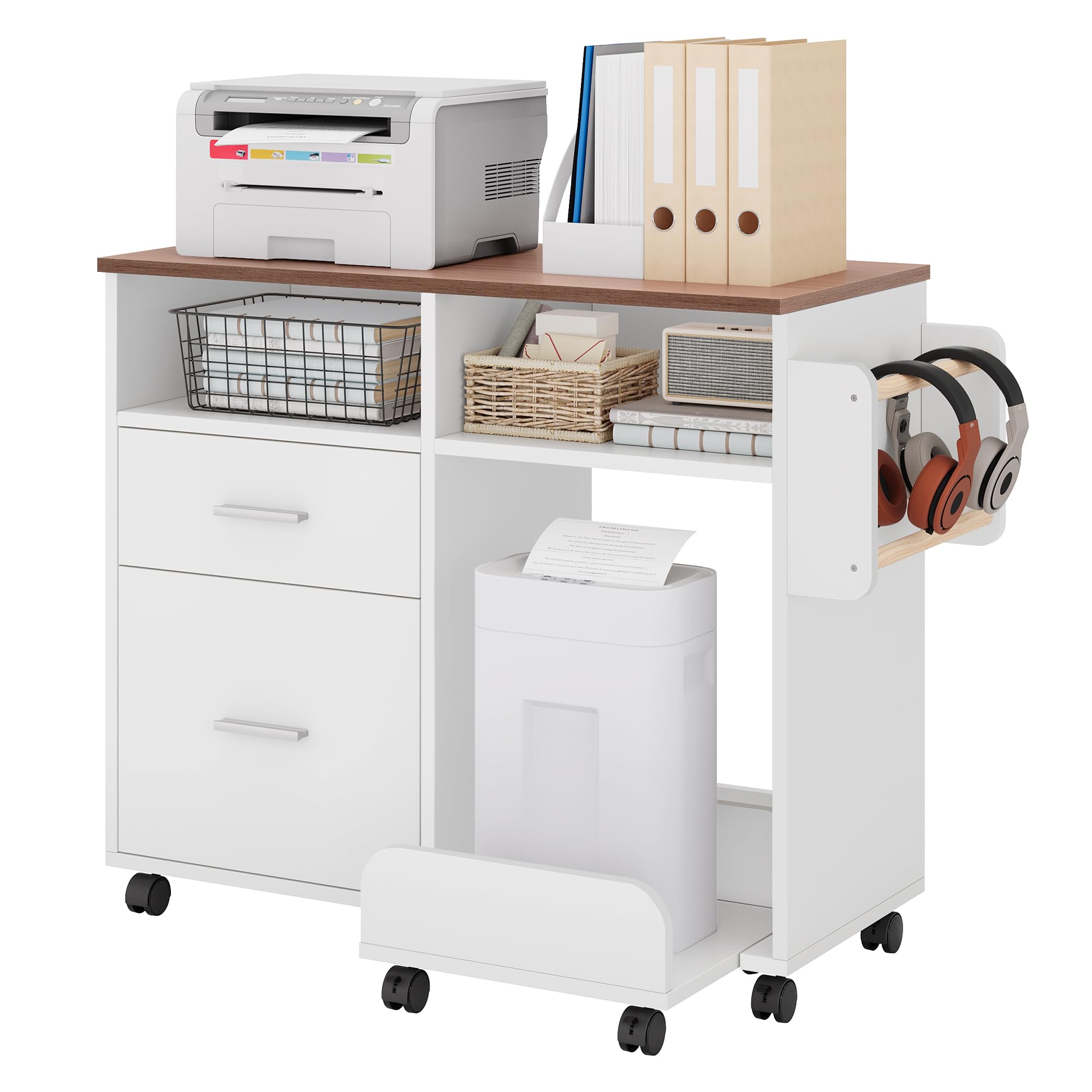 YITAHOME Mobile File Cabinet with Removable Base & Hanging Rod, White