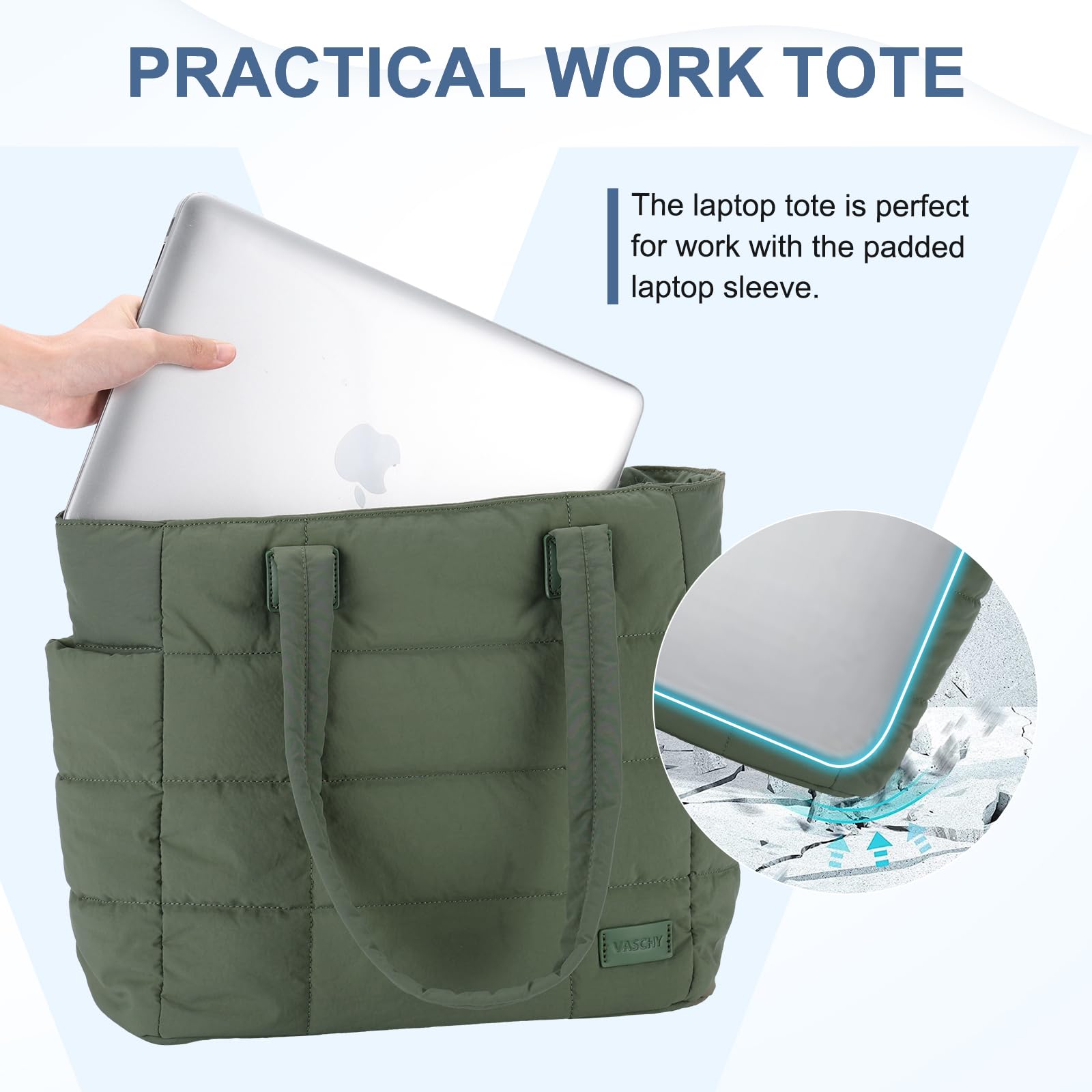 VASCHY Bolso Acolchado Grande Mujer Poliéster Impermeable 19.5L