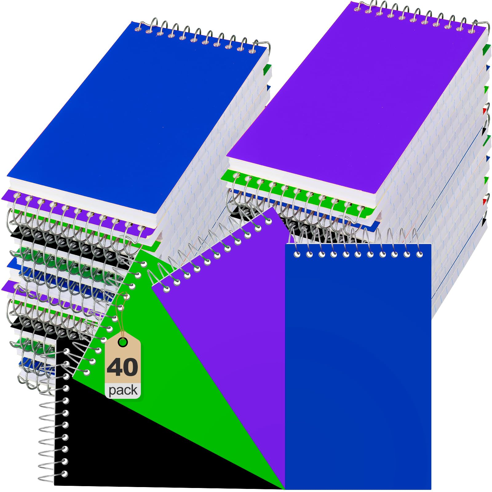 Leelosp Piccolo taccuino tascabile 7,6 x 12,7 cm, mini blocco note a righe, per scuola, ufficio, casa, 75 fogli/blocco, 5 colori assortiti (40 pezzi, colore scuro)