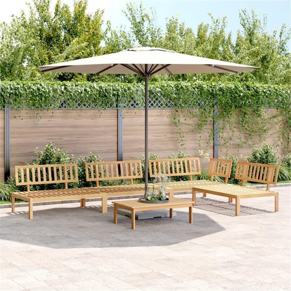 Pemberly Row 5-Piece Modular Outdoor Pallet Sofa Set, Solid Acacia Wood, Oiled Finish, Natural Brown, Seats 5, Versatile Design for Garden, Balcony, or Terrace Use