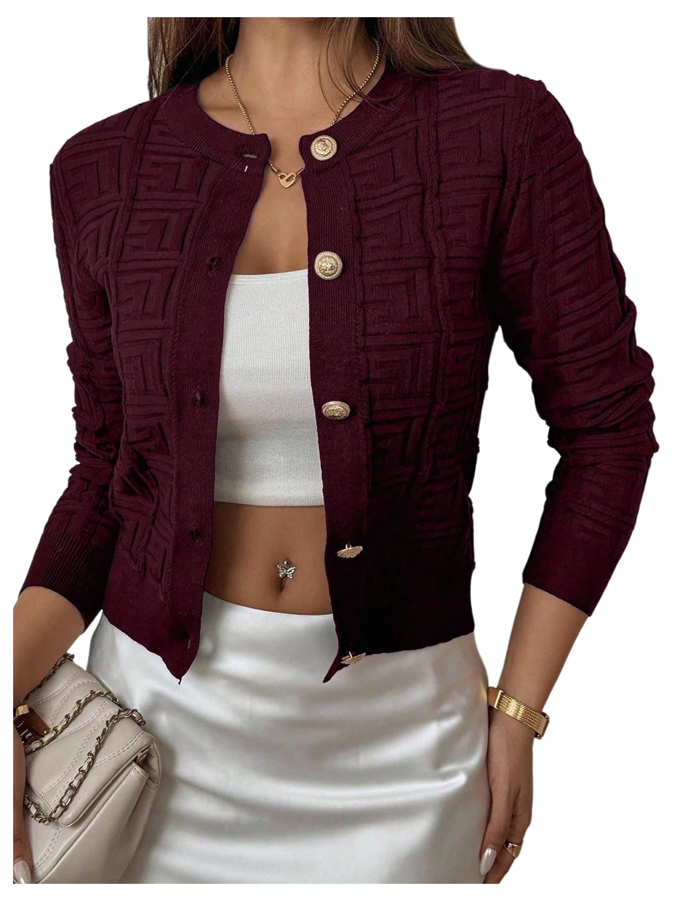 Floerns Womens Button Down Cardigan Sweater Crew Neck Long Sleeve Knit Casual Outerwear