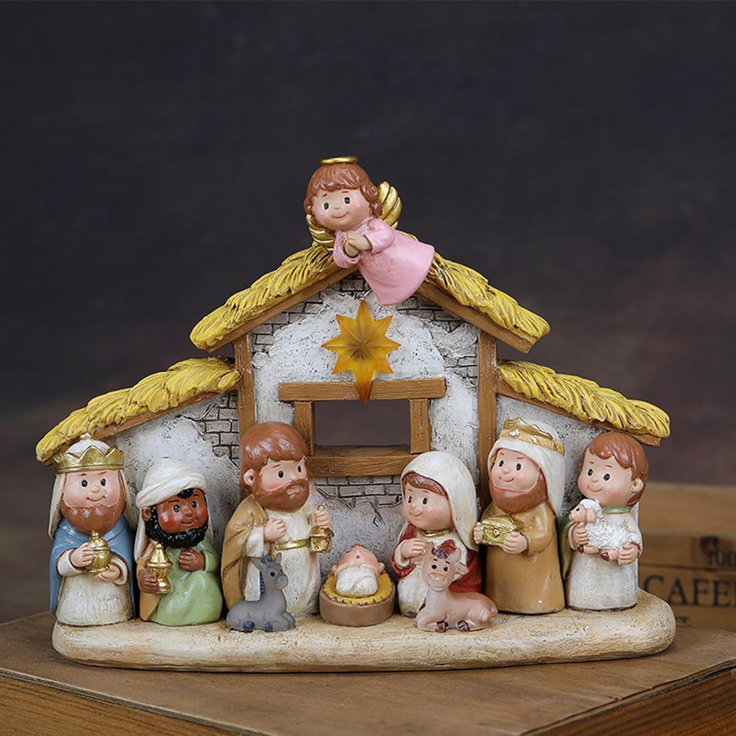 Holiday Nativity Collection Nativity Scene with Light Small Resin Figures with LED Lighting for Christmas Celebration