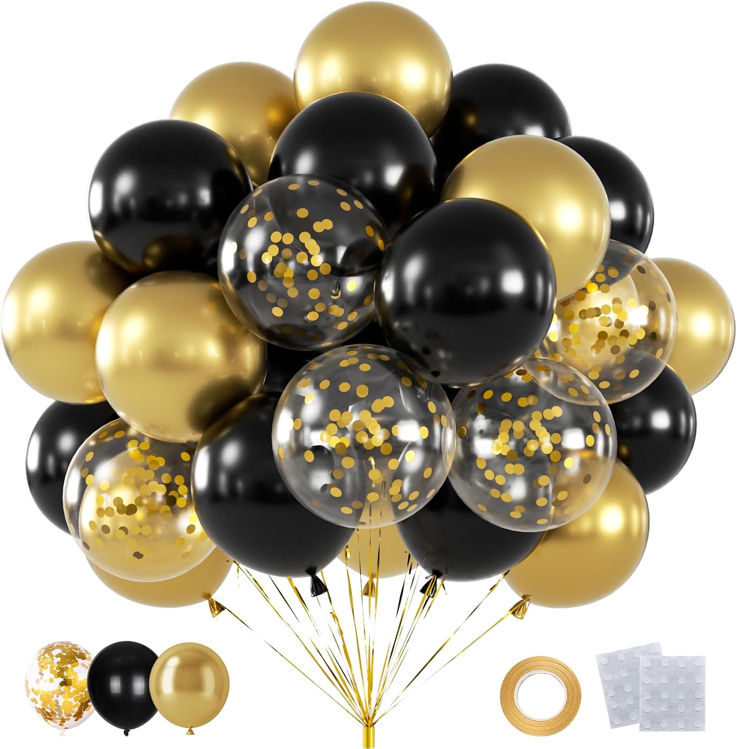 60pcs Black and Gold Balloons, 12inch Black and Gold Balloons