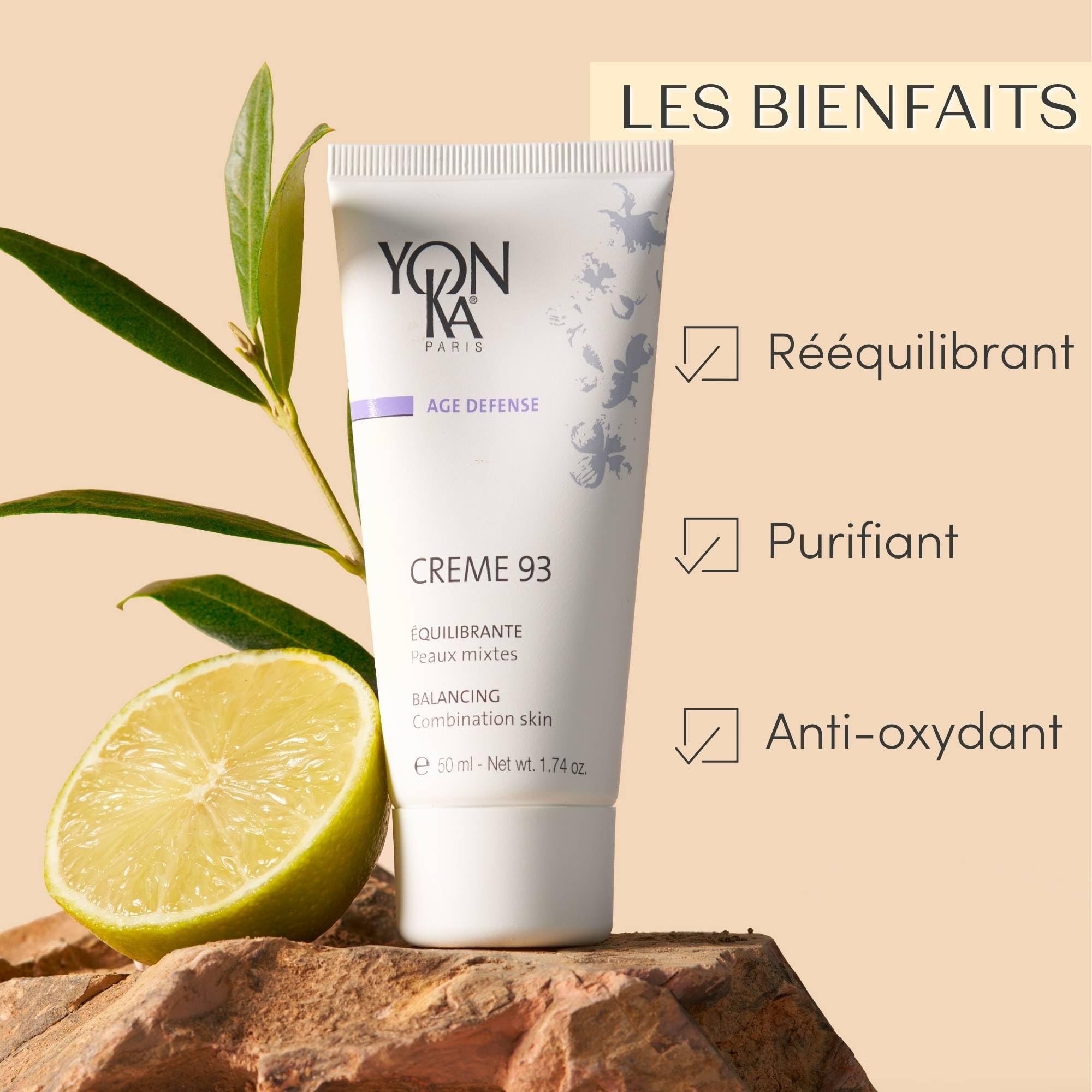 Yon-Ka Crème 93 Crème Visage Matifiante 50ml-Rétablit et Maintient l'Équilibre sans Assécher la Peau-Efficacité Dermatologiquement Prouvée!Absorption Rapide-96% d'Origine Naturelle,Vitamines A,C et E