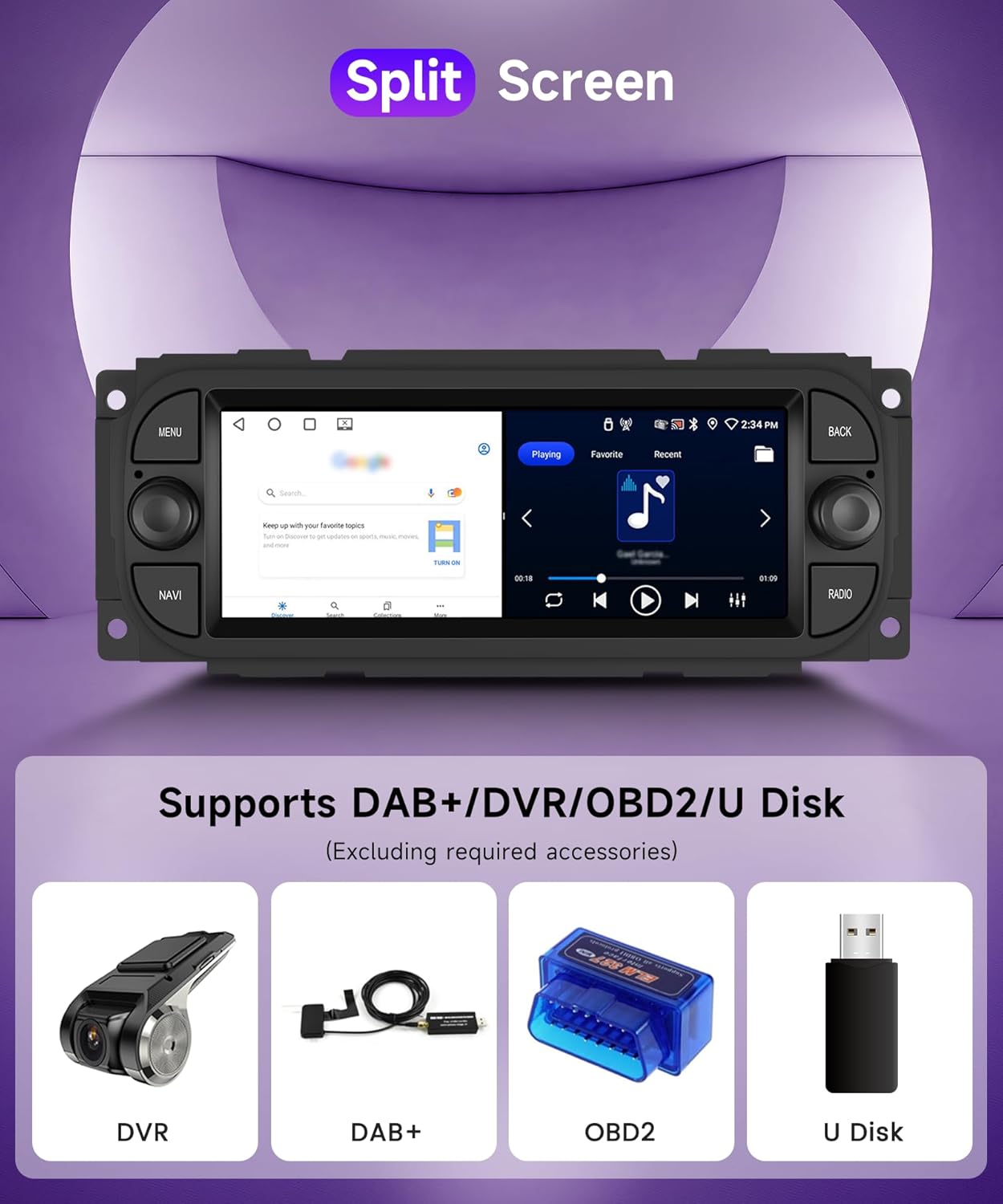 Rimoody 4G+64G for Dodge Ram 1500 (2002-2006),Jeep Wrangler(2003-2006),Chrysler 300(2002-2004),Jeep Grand Cherokee 1999-2004, Car Radio Stereo Wireless Carplay Android Auto GPS WiFi Backup Camera