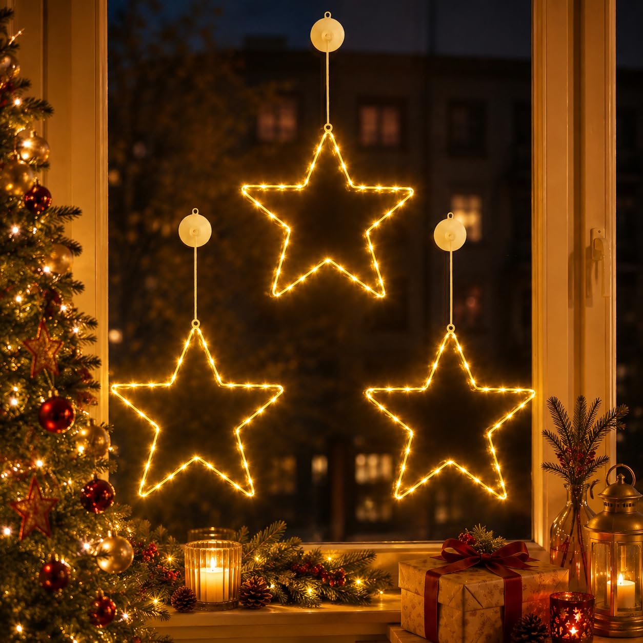 3 Stück LED Stern Lichterkette, 20 LED Stern Warmweiß Timer Weihnachtsdeko | 20cm LED Weihnachtsstern Fensterlichter,LED Stern Lichter für Fenster Party Indoor Outdoor Weihnachtsdekoration