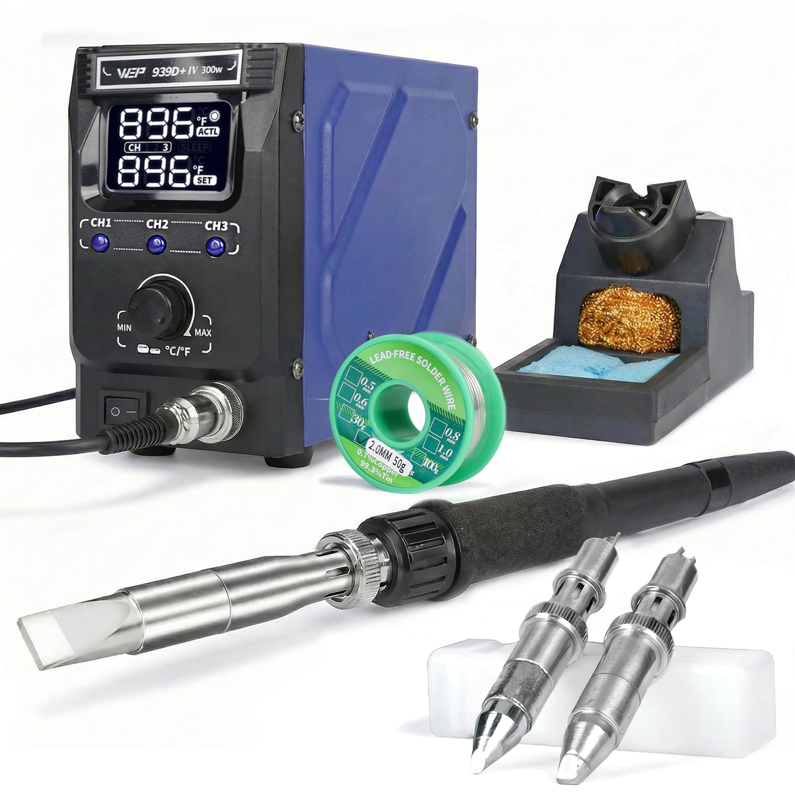 Photo 1 of WEP 939D+IV 300W Heavy Duty Soldering Iron for Stained Glass, Larger Electronic Projects, PID Temp. Controlled LED Solder Station with 3 Quick Change Tips, Detachable Handpiece, 3 Pre-set Channels