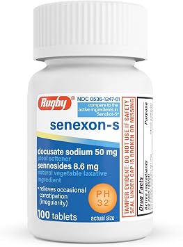 Rugby Senexon-S, Docusate Sodium 50mg, Sennosides 8.6mg, 100 Count 1-Pack