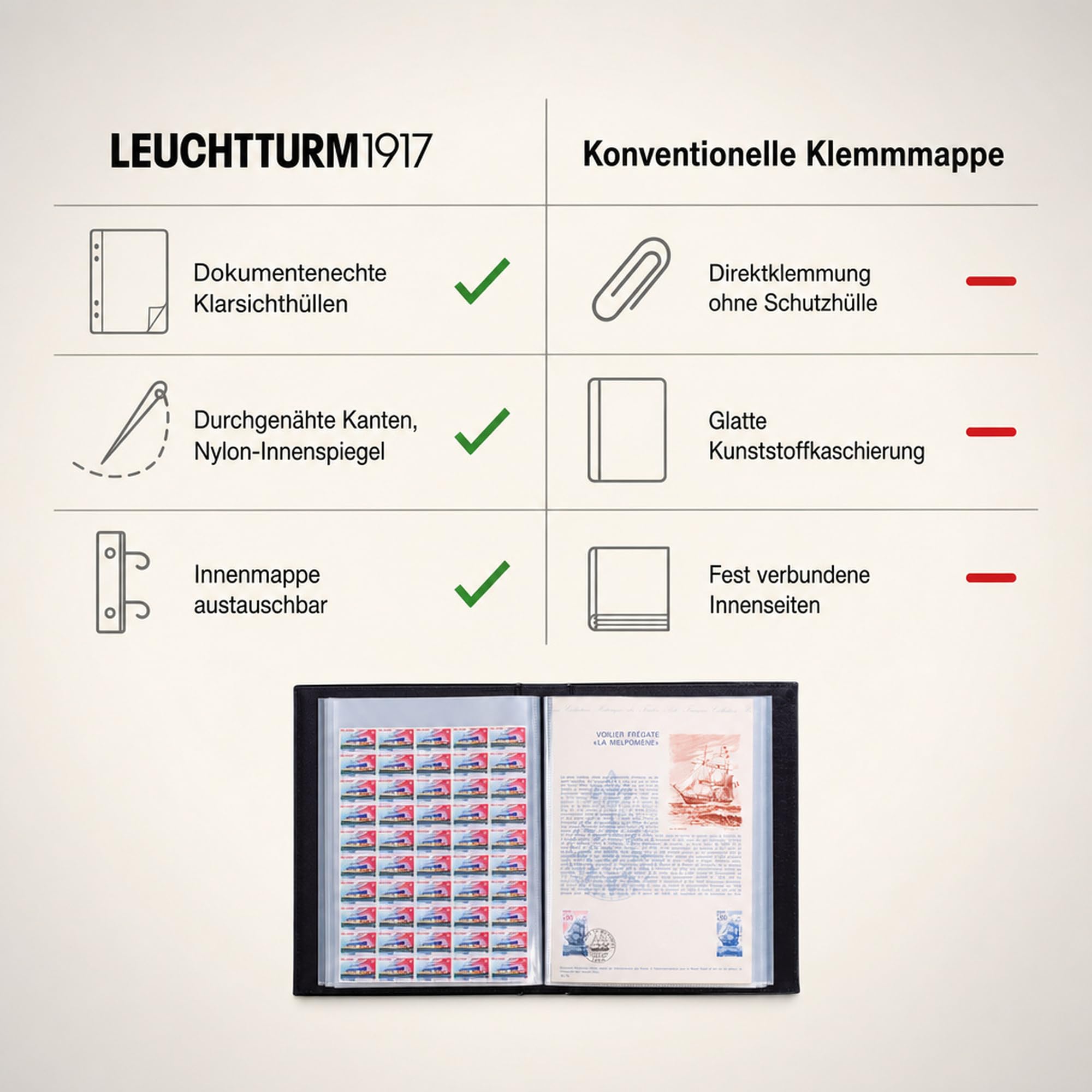 Leuchtturm1917 320023 Urkunden-Mappe, 40 Hüllen | dokumentenecht, schützende Aufbewahrung für Zeugnisse und Zertifikate, Innenmappe austauschbar