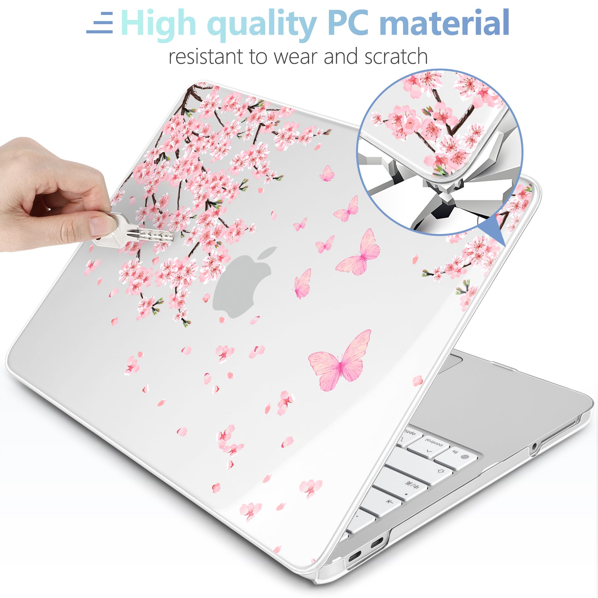 MEEgoodo Custodia stampata per MacBook Neo 13" versione 2026 (adatta al modello A3404), custodie rigide per laptop con skin per tastiera, protezione schermo e cover per webcam, fiori di ciliegio