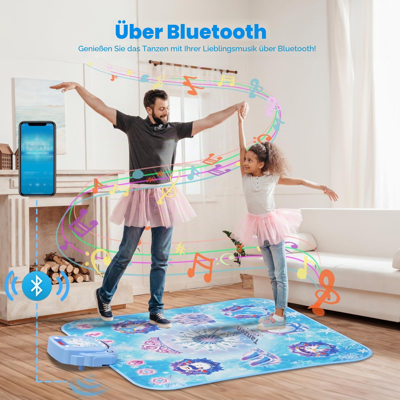 Tanzmatte Kinder Spielzeug Geschenke für Mädchen 3 4 5 6 7 8 9 Jahre, 2025 8 Tasten Tanzmatte mit Bluetooth, Fließendes Licht Kontrollsystem mit Ständern, Prinzessin Geschenk für 3-12 Jahre Mädchen