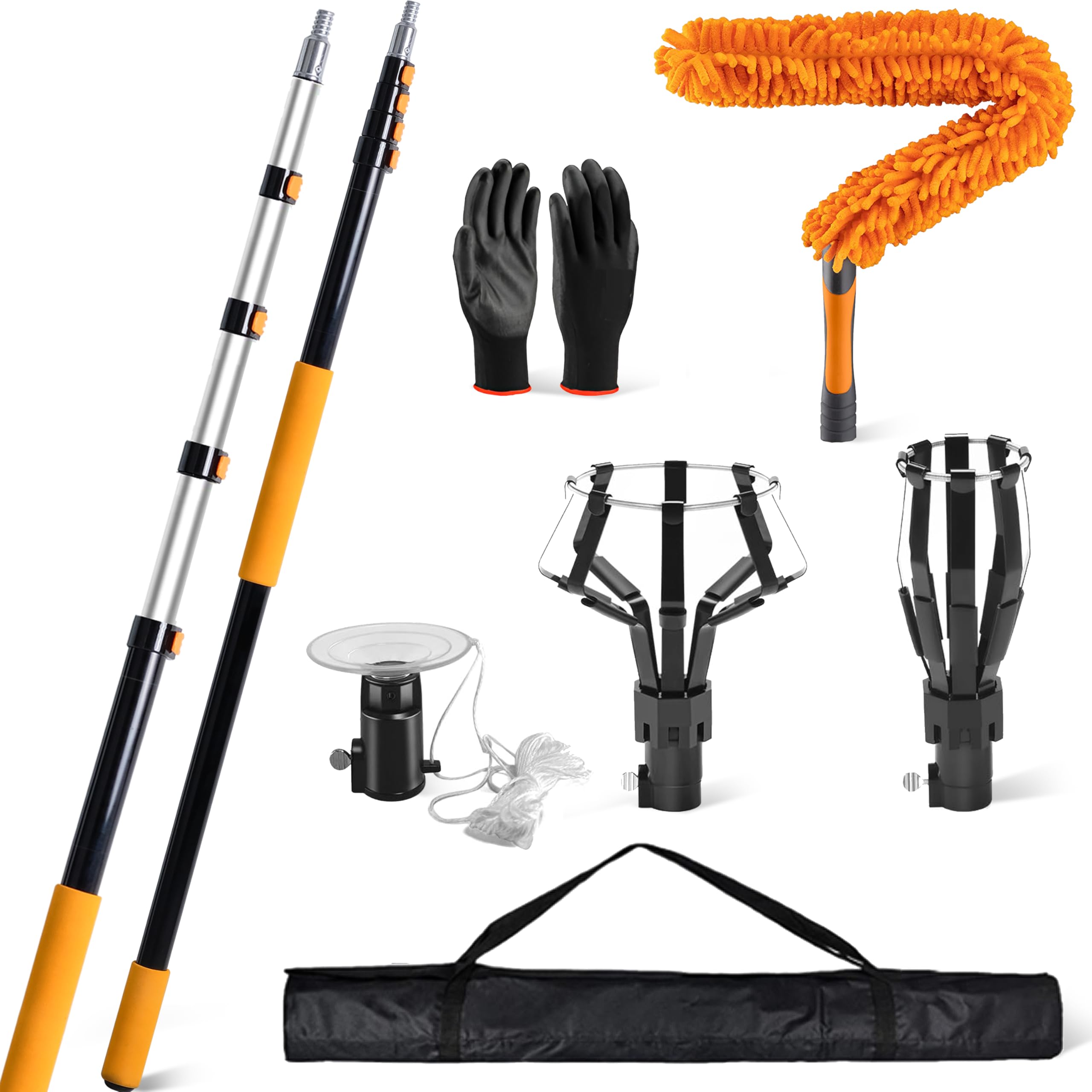 LD 30+ Feet Reach Light Bulb Changer for High Ceilings with 5-24FT Telescoping Extension Pole - Suction Cup, Basket Attachments, Gloves, Brush and Bag, Ideal for Recessed and Ceiling Lights