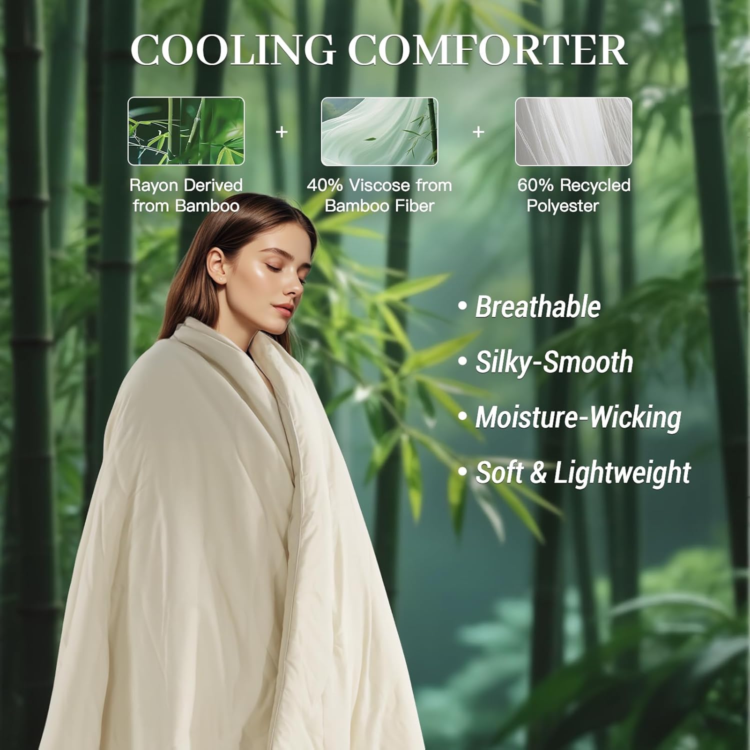 NEXHOME PRO 100% Viscose Derived from Bamboo Comforter King Size - Summer Cooling & Moisture-Wicking Bedding Blanket - All Season Lightweight Design - Natural Organic King Duvet Insert