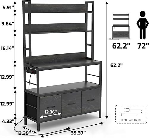 Miniatura 8 de Estante para hornear de cocina con cestas, estante de almacenamiento de cocina de 5 niveles, soporte industrial para horno microondas, organizador
