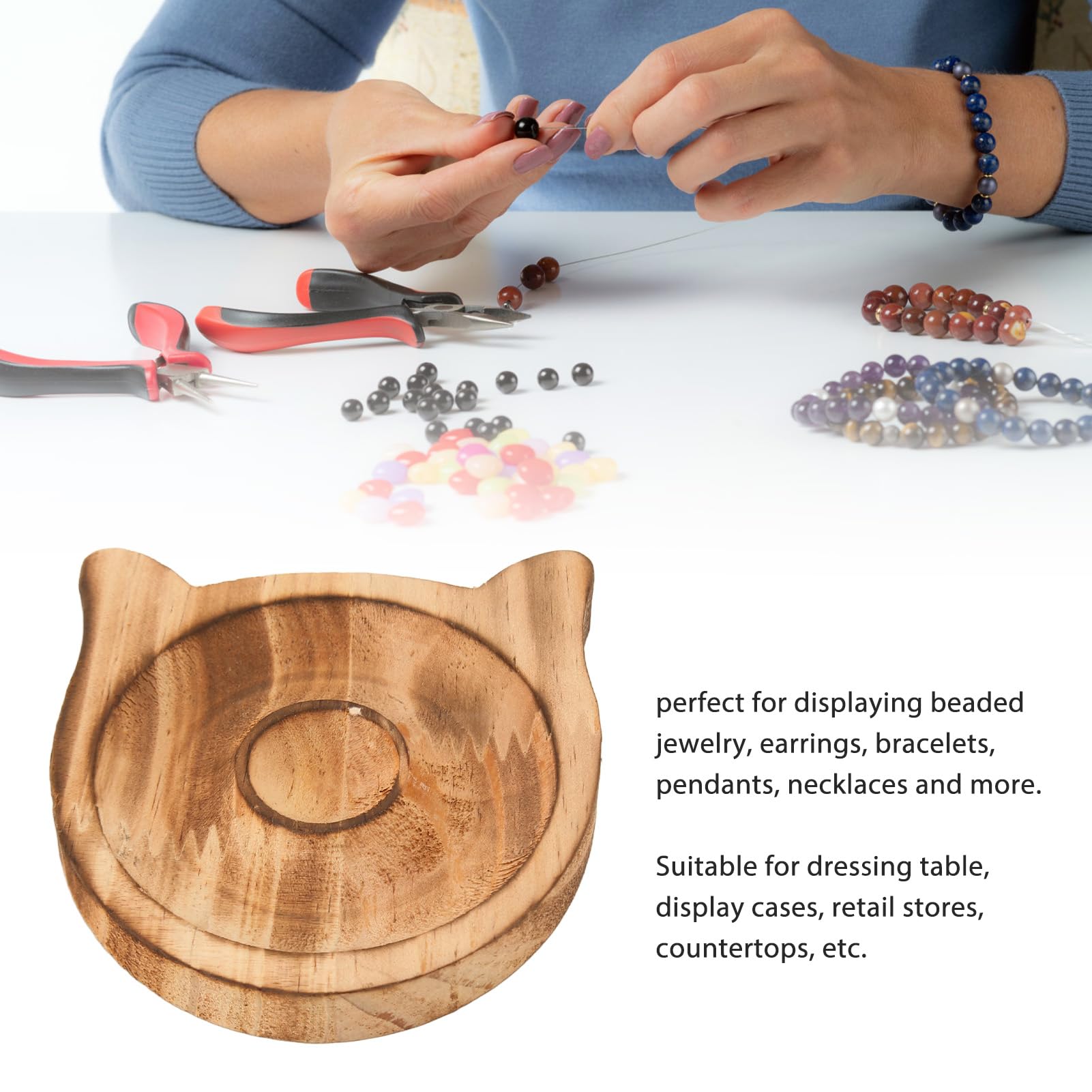 Plateau En Bois Pour Bracelets Et Perles - Support Rangement DIY - 10,3x9,5 Cm - Idéal Création Bijoux - 3
