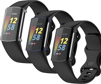 3-Pack Screen Protector Case Compatible Fitbit Charge 5 Cover, HD Transparent Screen Protection TPU Plated All-Around Bumper Frame Smartwatch Sleeve for Fitbit Charge 5 Accessories (Clear Blue Black)