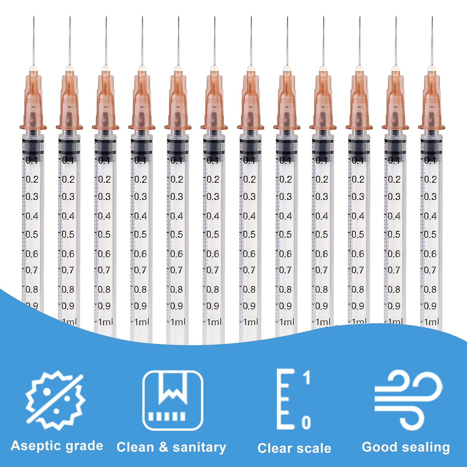 Seringue, 30 Pièces 1ml Seringue, Seringue Alimentaire, 1ml Seringues Avec Aiguille, Plastique Stériles Seringues, 1ml Seringue Plastique, Seringue Dosage en Plastique, Seringues de 1 ml Avec Capuchon