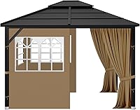 Vista 5 de Cortinas de privacidad Gazebo de 10 x 12 pies con ventanas de PVC, pared lateral de 4 paneles con cremallera, reemplazo universal para patio, toldo