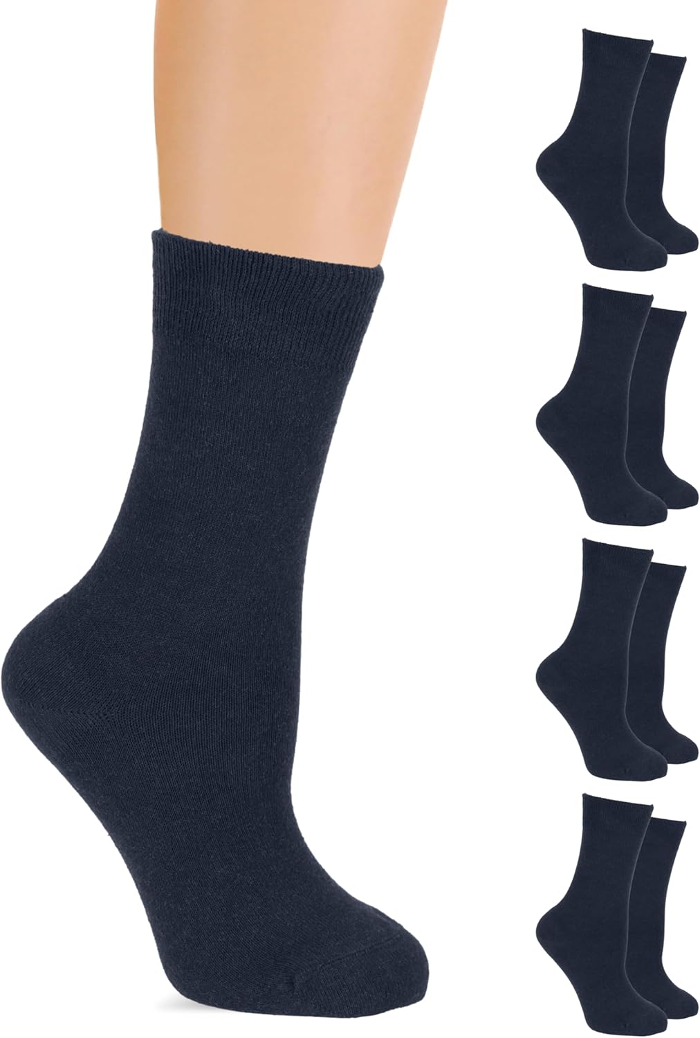 Women's Cotton Crew Socks, Plain Color, Regular Fit | Soft Casual Socks for Trouser | Shoe Size: 6-9/9-12 (4 Pairs)