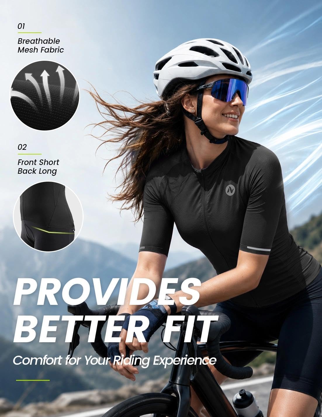 Nepest Fahrradtrikot Damen Kurzarm, 4 Taschen, Mesh-Gewebe | Fahrradbekleidung Damen, 4-Wege-Stretch,Atmungsaktiv,Leicht,Elastisch,Reflektierende, Schnelltrocknend,Rennrad Trikot