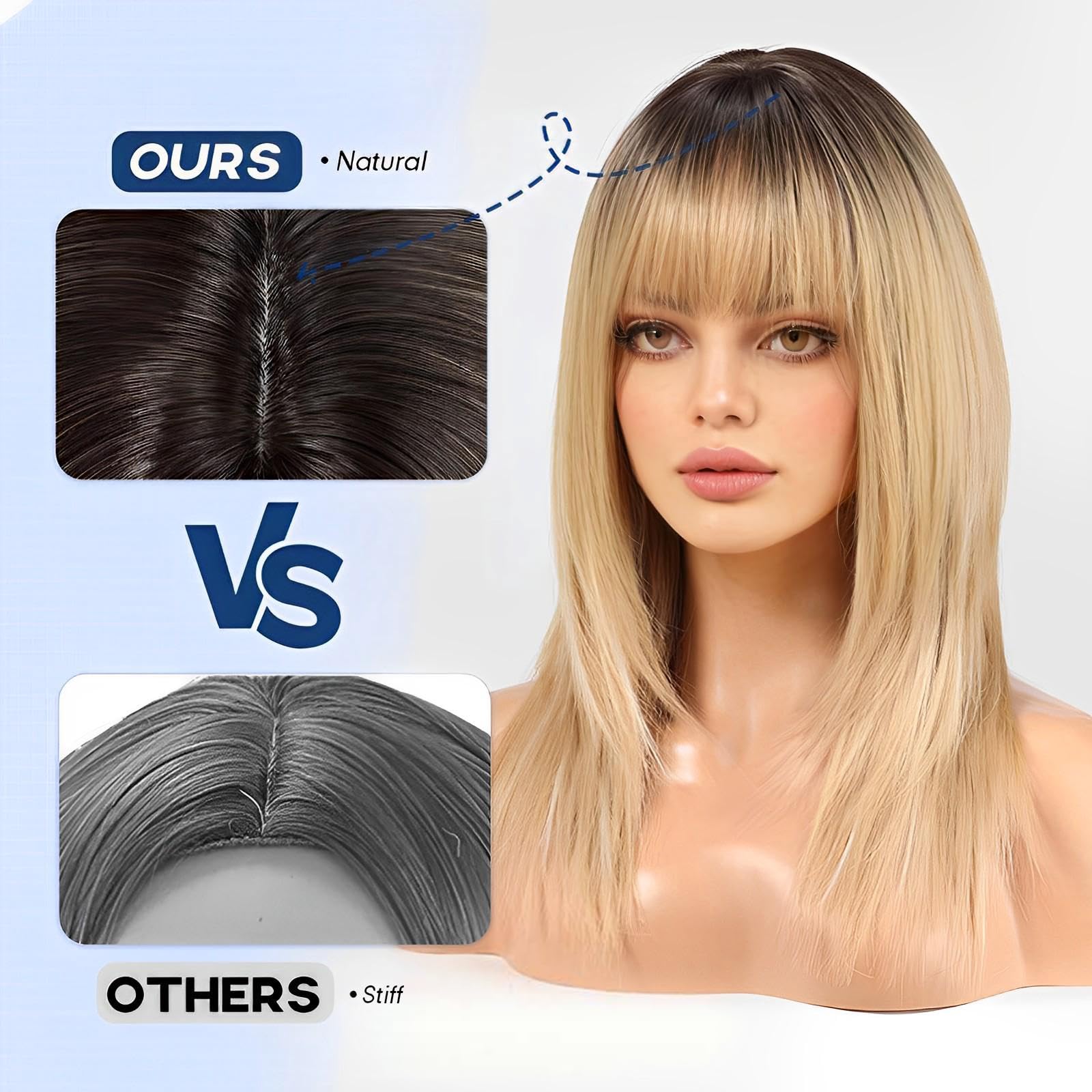 HAIRCUBE Donne Parrucca Straight Parrucche per le Donne Lunghezza Spalla Ombre Bionda Parrucca Sintetica con Bangs Cosplay quotidiano